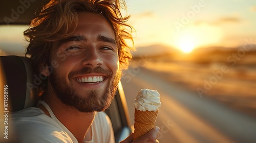 Happy Man Eating Ice Cream ...