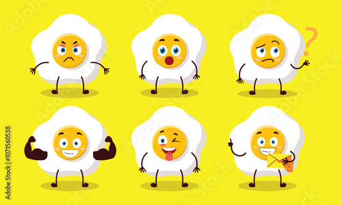 funny fried egg with different expressions character design illustration