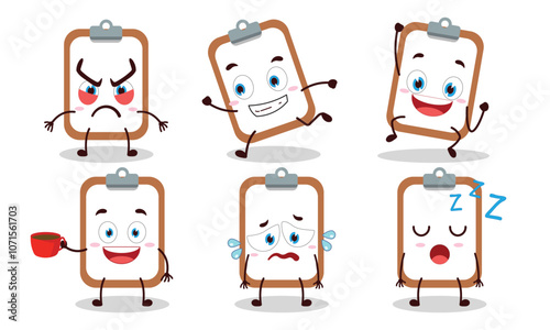 funny clipboard character with various pose activity design illustration