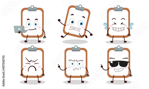 funny clipboard character with many pose activity design illustration