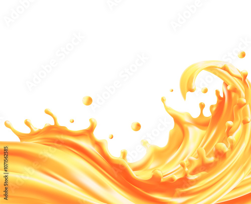 Illustration 3d vector realistic Oil splash set. Yellow river flow. Fuel drops. Gold liquid crown. Macro drip cream. Fruit juice, orange juice .Realistic Mesh gradient is used