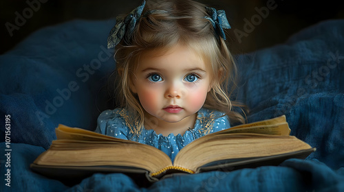 Little Girl Reading a Book ...