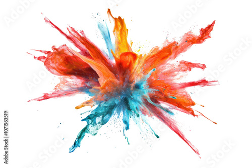 Vivid explosion of colorful paint splashes in mid-air, creating an artistic burst of vibrant hues. Perfect for creative and dynamic designs. photo