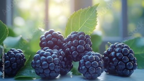 Wallpaper Mural A bunch of blackberries are on a table with leaves Torontodigital.ca