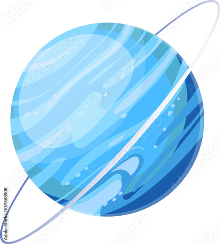 Neptune, eighth planet from the sun and farthest known solar planet, is spinning in space, showing its gaseous surface and rings
