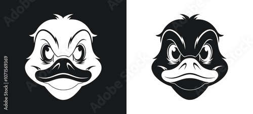 Angry Mood Duck silhouette and icon vector illustration