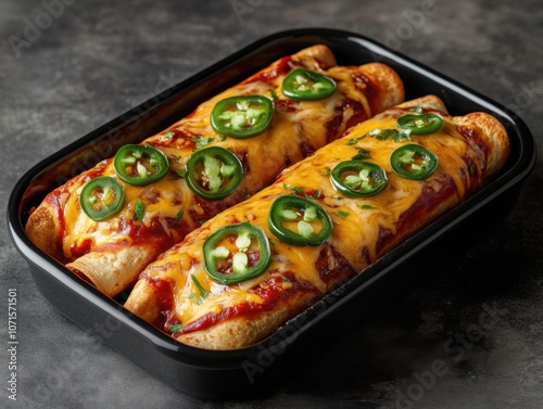 Easy Homemade Spicy Enchiladas with Melted Cheese and Jalapenos, A Delicious and Savory Mexican Recipe photo