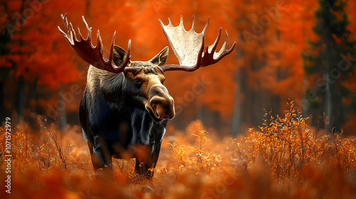 Moose with Antlers in Autum...