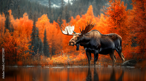 Moose in Autumn Forest - Re...