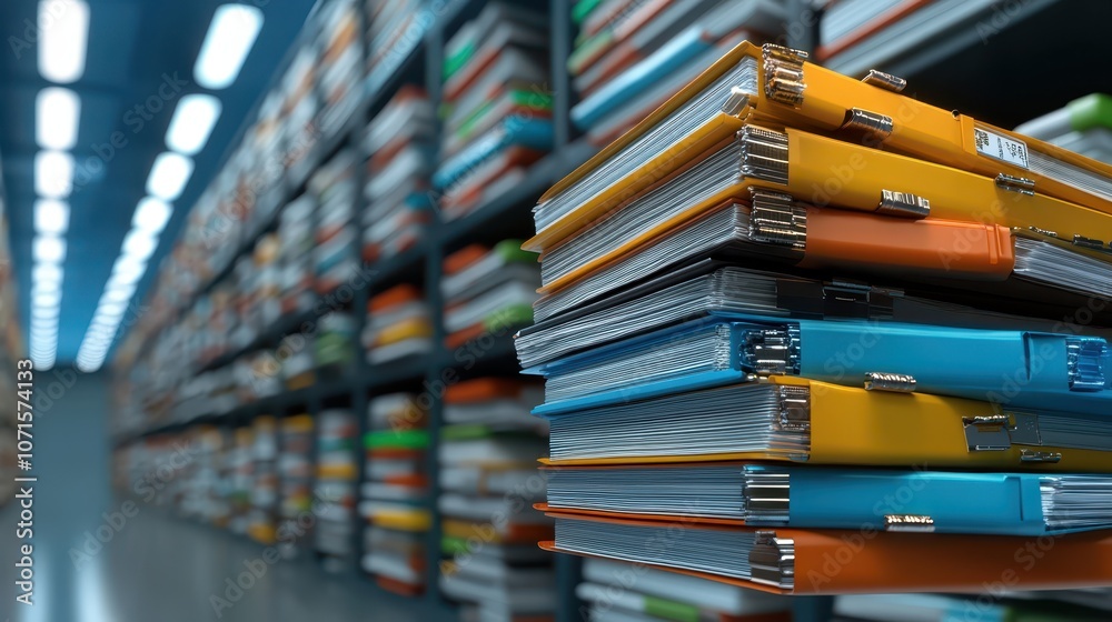 Stacks of files in a library, archives, old books, vintage knowledge and research materials Stacks of files in a library, archives, old books, vintage knowledge and research materials