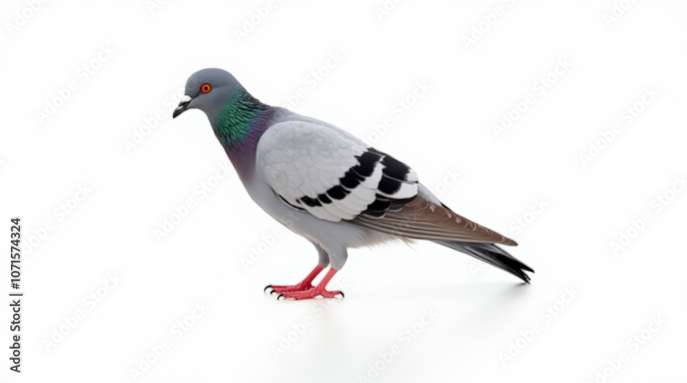 Fototapeta premium Isolated Pigeon Bird Stock Photo with Detailed Feather Texture on White Background