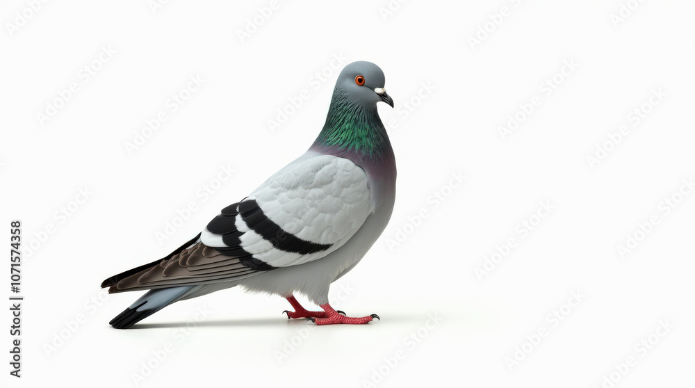 Obraz premium Isolated Pigeon Bird Stock Photo with Detailed Feather Texture on White Background
