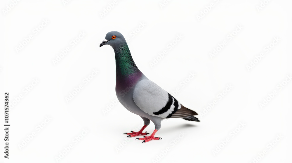 Fototapeta premium Isolated Pigeon Bird Stock Photo with Detailed Feather Texture on White Background
