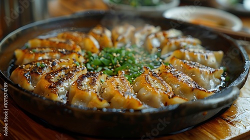 Northern Chinese jiaozi dumplings crescentshaped filled with ground meat and vegetables served steamed or fried photo