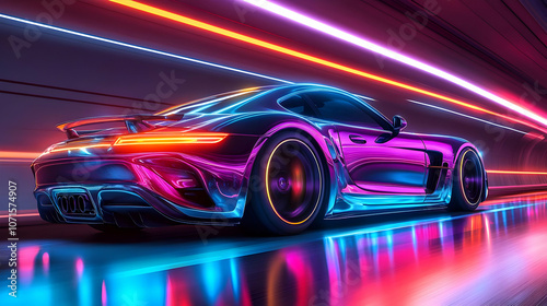 Neon Lights Sports Car 3D I...