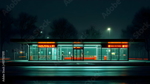 Night Bus Stop in City, Photo