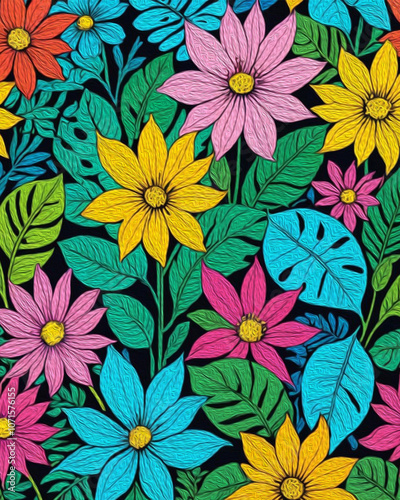 Wallpaper Mural Botanical pattern for printing on wall decorations, covers. Artistic brush strokes. Oil painting Torontodigital.ca