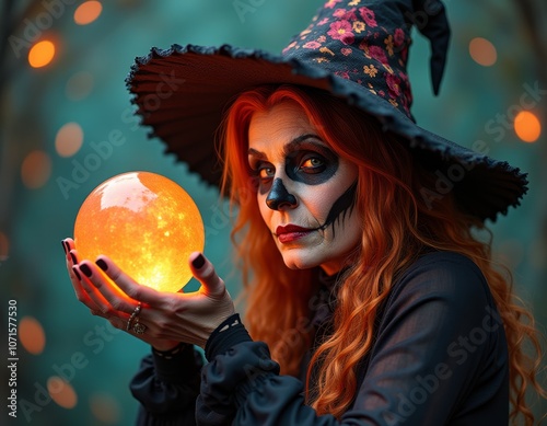 Witch and magic crystal bal...