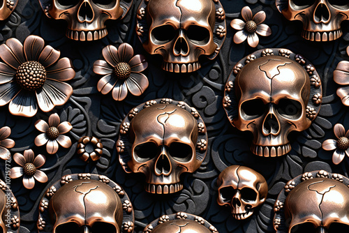 Bronze Skulls and flowers. ...