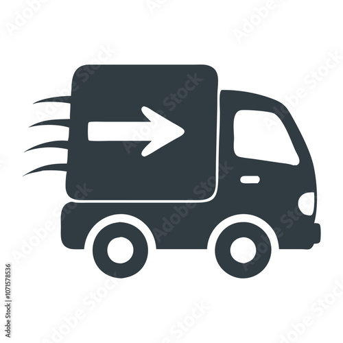 Express delivery truck icon with arrow in black silhouette

