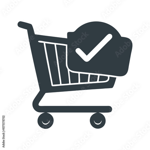 Shopping cart with checkmark icon for order confirmation

