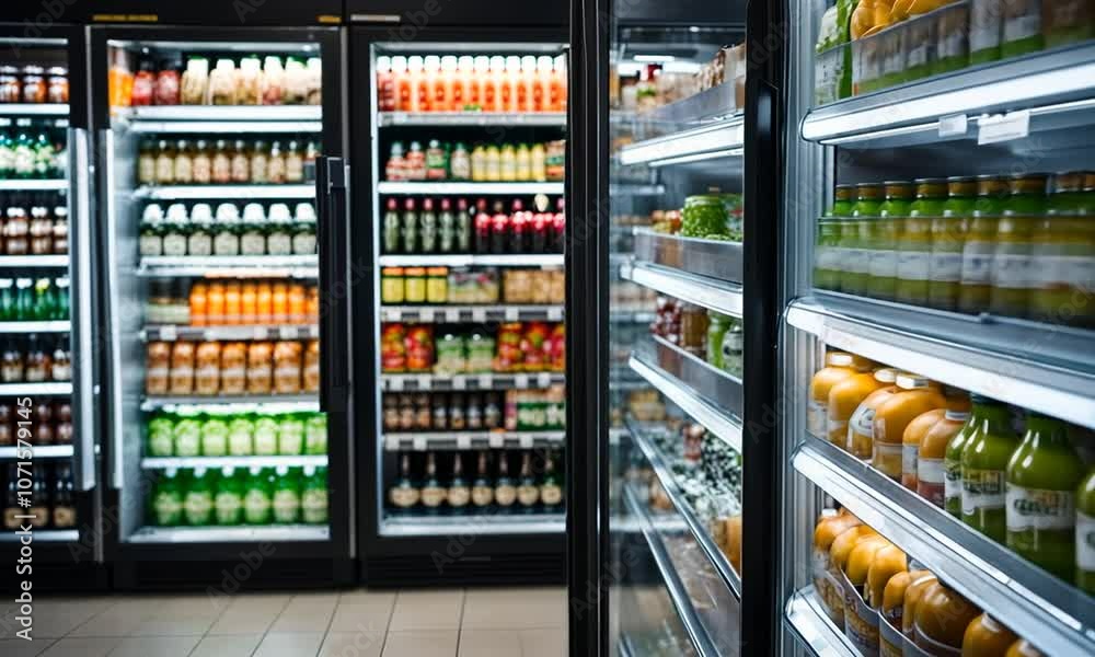 Soft drinks in a refrigerator. Soft drinks in a refrigerator.