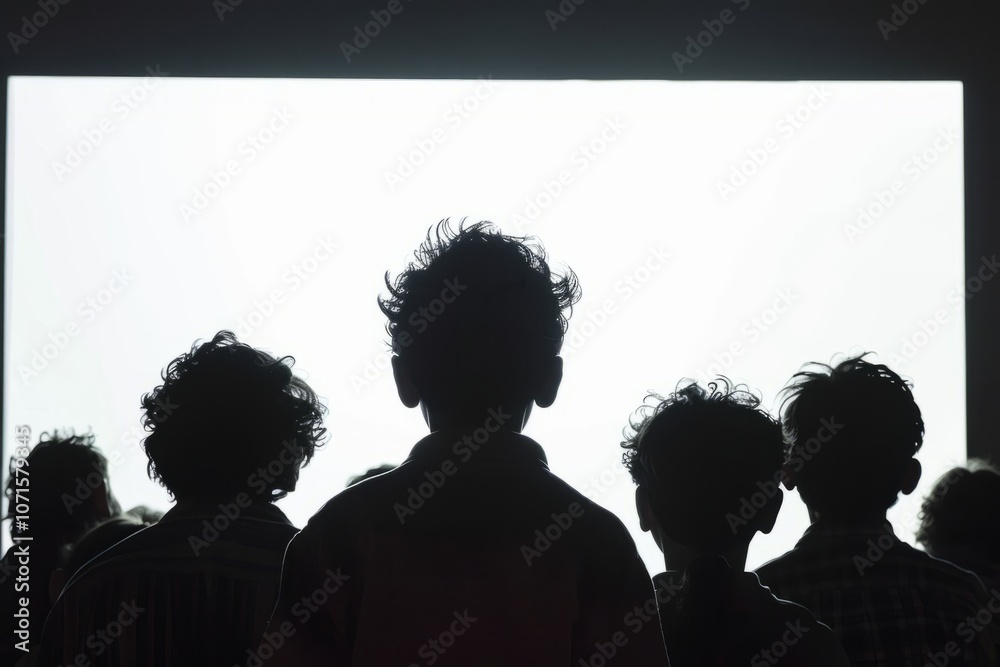 Photograph showing the back view of people's silhouettes with a white background Photograph showing the back view of people's silhouettes with a white background