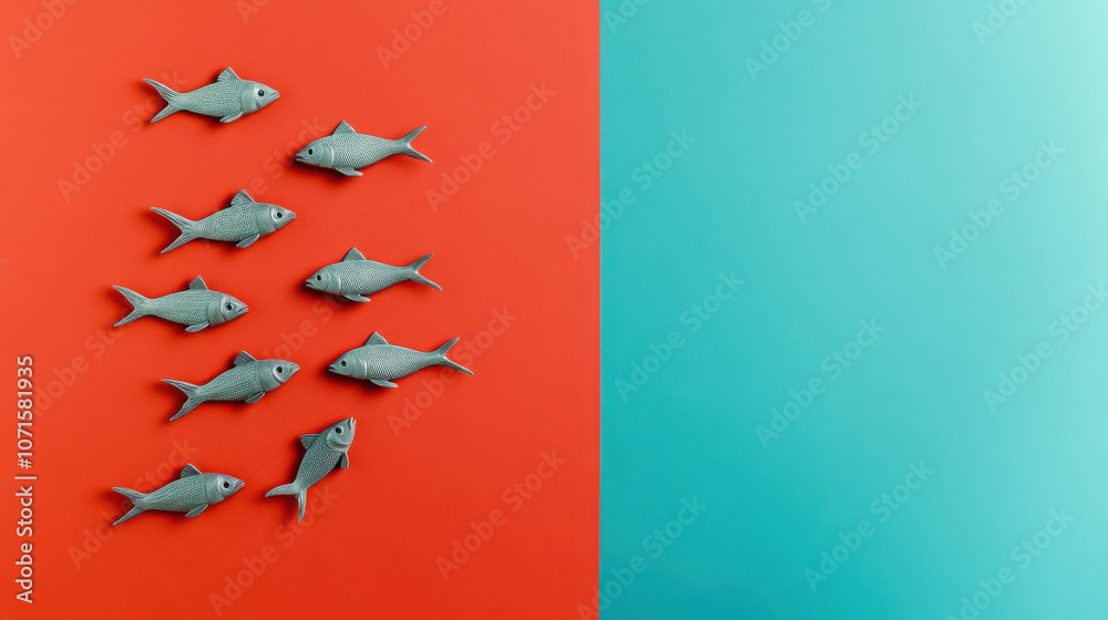 Fototapeta premium fish in red Ocean and blue ocean symbolize business strategy target group
