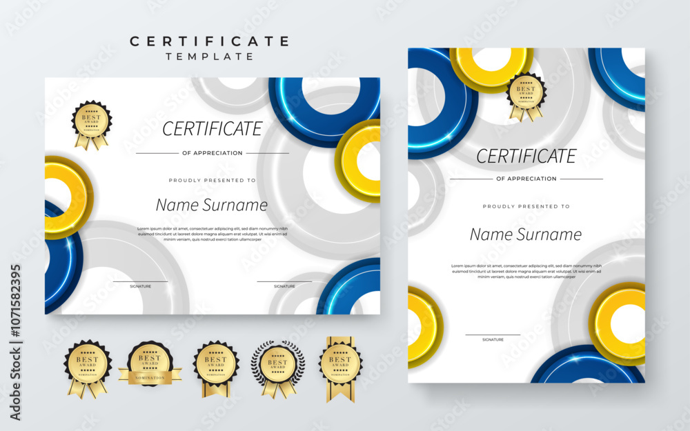 Obraz premium Colorful Geometric Shape Certificate Template with Geometric Design Elements