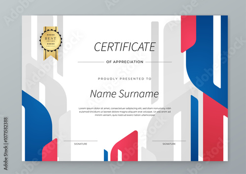 Colorful Geometric Shape Certificate Template With Modern Geometric Design. Simple certificate template geometric shapes with a Colorful Geometric Shape and modern design. Perfect for professional or