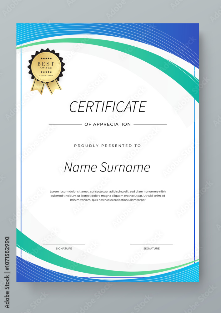 Obraz premium Colorful Geometric Shape Certificate Template with Geometric Design Elements