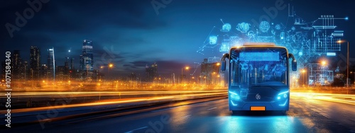 Autonomous electric buses on a smart city road, intelligent public transit systems