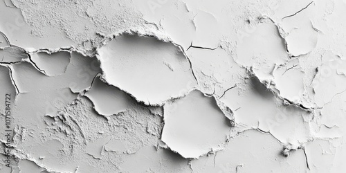 Detailed view of a white, dry plaster surface featuring a textured appearance, along with an area that remains empty, allowing for potential additions or designs. photo