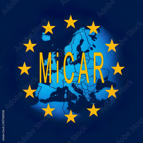 Illustration sying MiCAR. It stands for Markets in Crypto-Assets Regulation, which is the regulation of the European Parliament and of the Council on markets in crypto-assets. photo