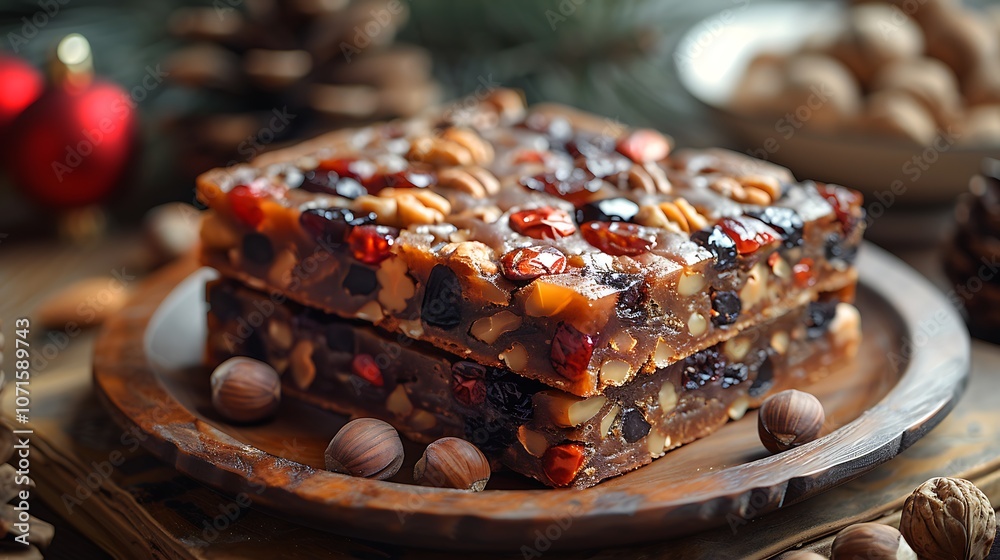 Naklejka premium Panforte Siena a dense fruit cake with nuts and spices traditionally enjoyed as an Italian holiday treat