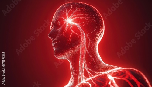 Nerve Inflammation Illustration Glowing Red Pain Concept, Medical Illustration of Nerve Damage, Inflammation, and Pain, Sciatica, Neuropathic Pain, Neuralgia, Neuropathy, Nerve Pain Relief, Nerve photo
