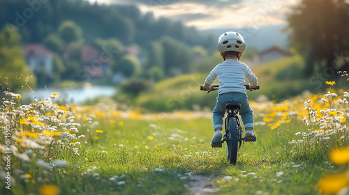 Child Riding Bike in Field ...
