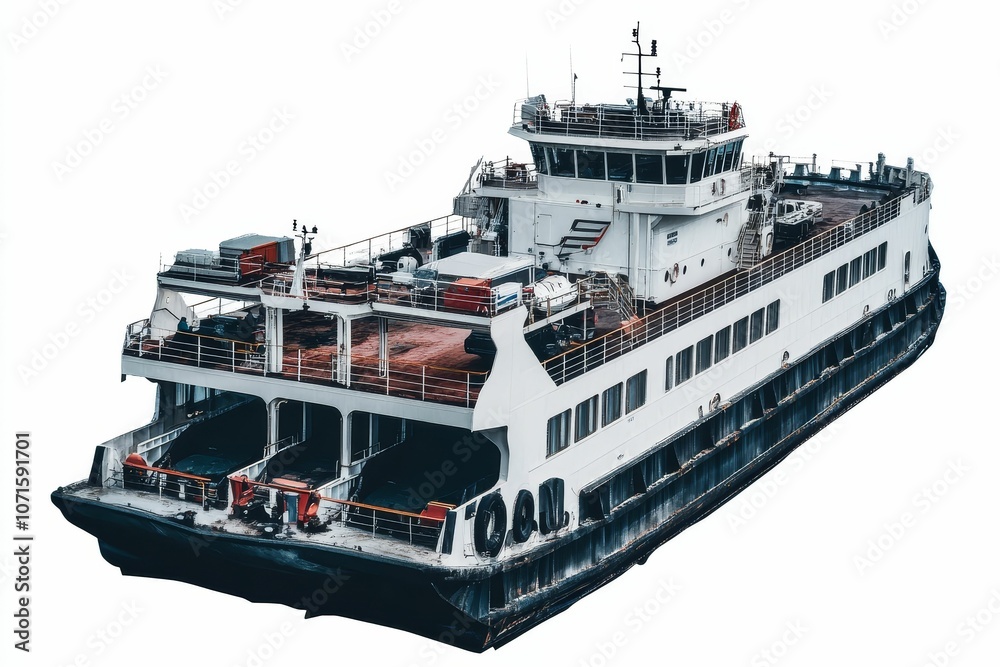 Fototapeta premium A large white ferry with a dark hull.