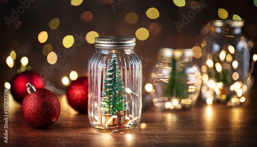 Cozy Holiday Magic: Illuminated Christmas Jar Decorations with Bokeh Glow"