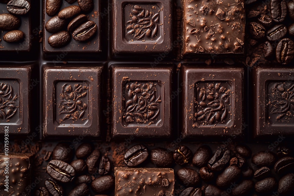 A background of coffee beans with chocolate bars, showcasing the perfect blend between dark and milk chocolate in this delicious digital wallpaper. A background of coffee beans with chocolate bars, showcasing the perfect blend between dark and milk chocolate in this delicious digital wallpaper.