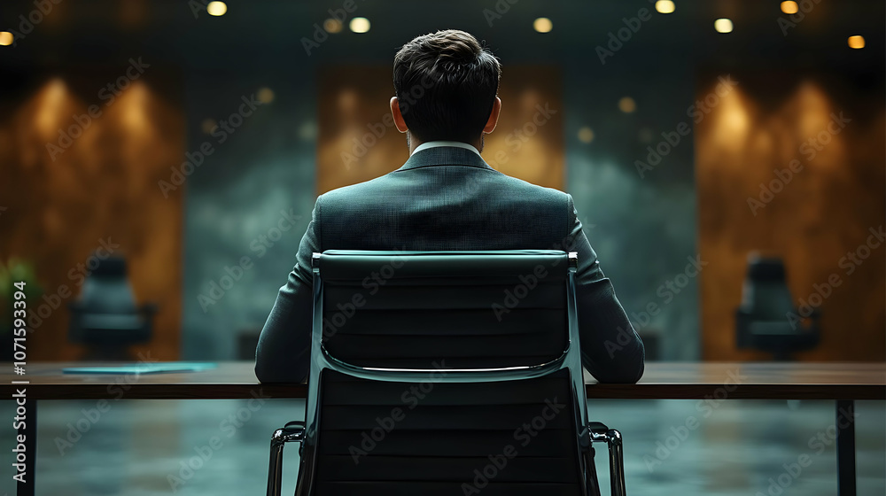 Naklejka premium Businessman Sitting in Chair at a Conference Table - Realistic Image