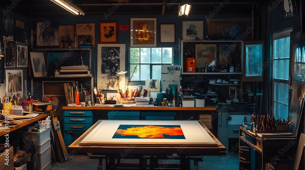 custom made wallpaper toronto digitalCozy Silk Screening Studio with Vibrant Colors and Scattered Art Supplies