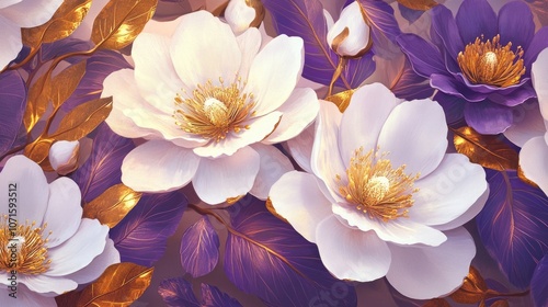 Wallpaper Mural Golden and White Flower Bouquet Torontodigital.ca