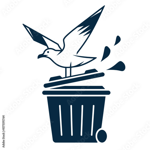 Seagull on Trash Bin Silhouette Illustration