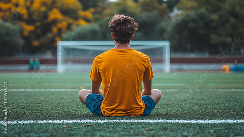 Man Sitting on a Soccer Fie...
