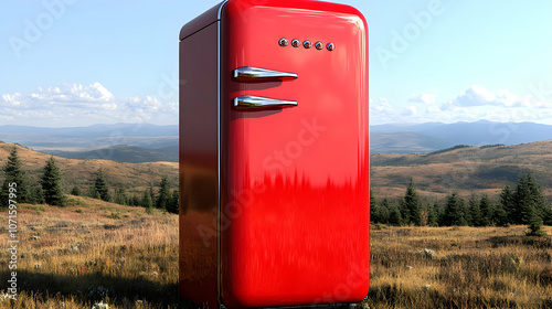 Red Retro Refrigerator in M...
