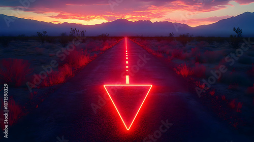 Desert Road with Neon Arrow...