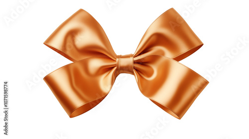 Shiny Orange golden gift bow satin ribbon isolated on transparent background.