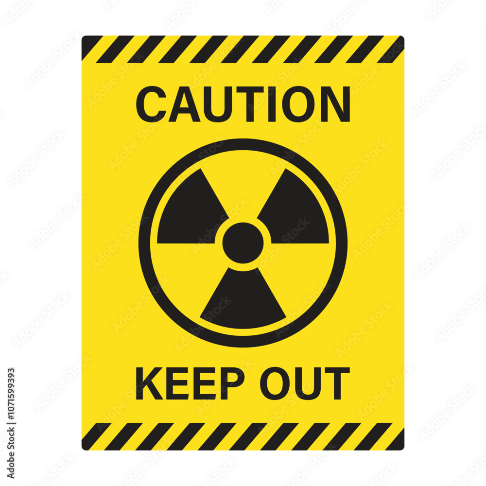 Obraz premium Radioactive material warning icon in flat style. Radiation danger vector illustration on isolated background. Caution sign business concept.