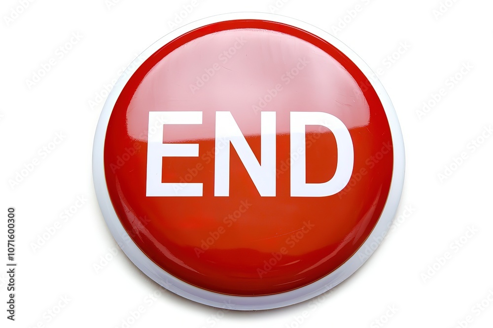 a button predominantly red in color and has the word 'end' written in white a button predominantly red in color and has the word 'end' written in white